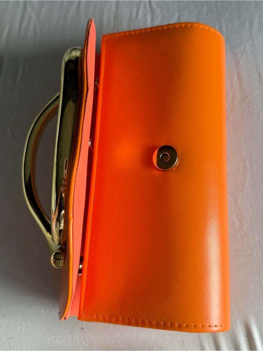 Orange Leather Clutch with Gold Handle
